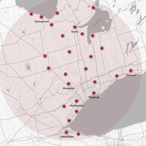 GTA Service areas map GTA Service areas map